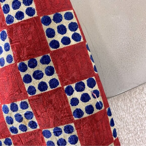 Vintage J.P. Tilford Henry Rosen Red White Blue Square Print 100% Silk Tie - Picture 8 of 11